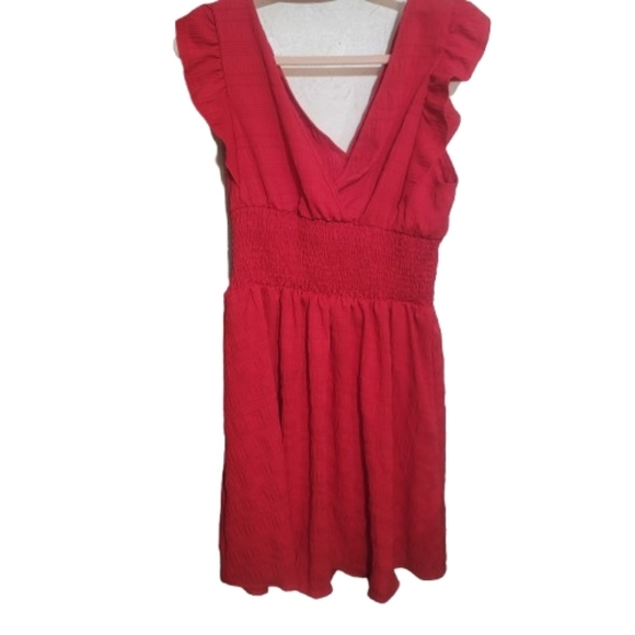 SHEIN Dress Red Ruffle Sleeves V Neck Dress Vibrant Large - Picture 1 of 3